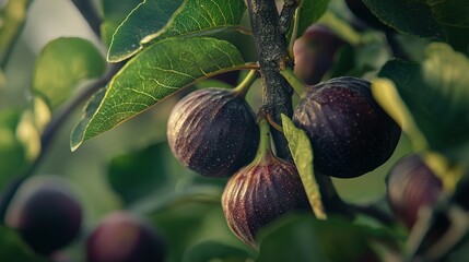 Poster -   A lush green tree overflowing with succulent figs on top