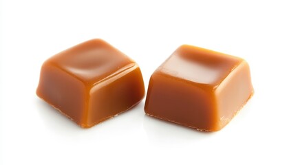 Poster - two caramel squares on white background