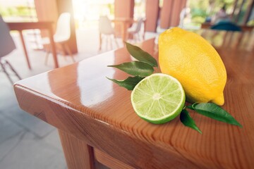 Sticker - Fresh ripe juicy lemon fruit with leaves