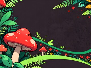 Poster - Colorful Forest Mushroom Illustration