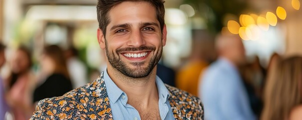 Cheerful Gemini man at a party, reflecting his outgoing and sociable nature