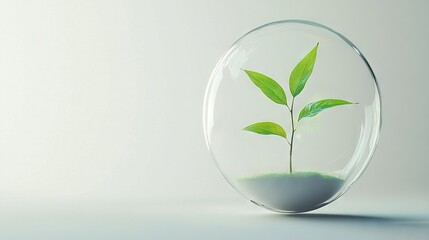 Sticker -   A glass vase with a plant inside on a white table against a white wall background