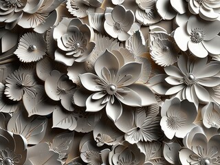 Wall Mural - 3d wallpaper abstract of white floral flowers decor, colorful leaves and background,3d seamless pattern with flowers 