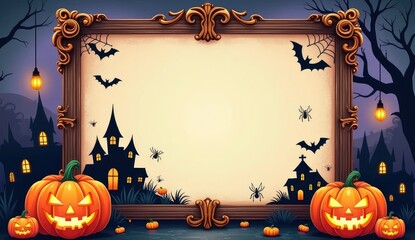 Wall Mural - ghostly halloween invitation with spooky forest