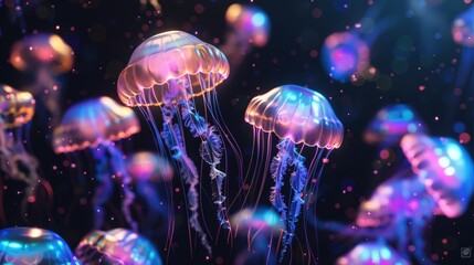 Jellyfish swimming underwater. Close-up shot with bokeh effect.