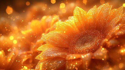 Sticker -   A close-up of a sunflower with water droplets on its petals and a blurred background