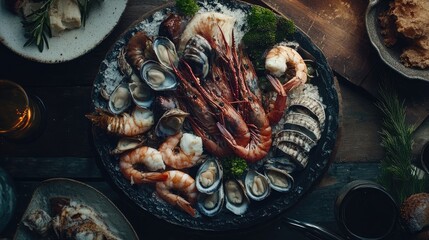 Wall Mural - flat lay of a seafood platter