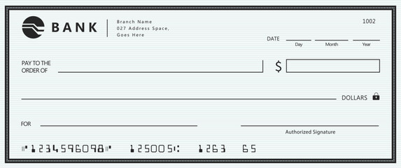 Wall Mural - bank check, vector blank money cheque, checkbook template with guilloche pattern and fields. currenc