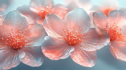 Sticker -   A detailed photo of blooming flowers with water pearls glistening on their soft pink petals