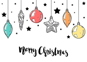 Wall Mural - merry christmas and happy new year retro banner template, greeting card. vector background with chri