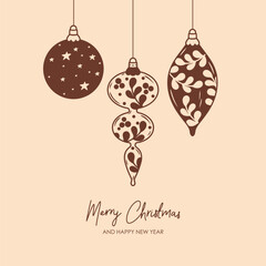 Wall Mural - merry christmas and happy new year retro banner template, greeting card. vector background with chri