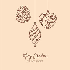 Wall Mural - merry christmas and happy new year retro banner template, greeting card. vector background with chri