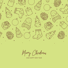 Wall Mural - merry christmas and happy new year retro banner template. vector background with christmas decoratio