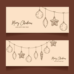 Wall Mural - merry christmas and happy new year retro banner template, greeting card. vector background with chri