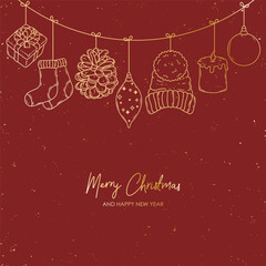Wall Mural - merry christmas and happy new year retro banner template, greeting card. vector background with chri