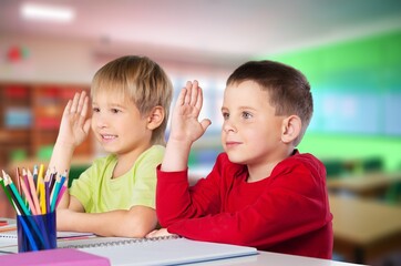 Sticker - Group of children in the classroom study together