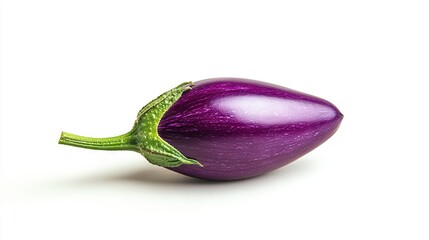 Poster -   Purple Eggplant on White Background with Green Stem