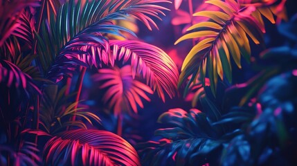 Tropical plants with neon glow