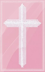 Poster - Cross Made of White Beads on a Pink Background. 