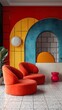 © DolonChapa - Bold geometric wall designs with bright colors for a modern living room wallpaper