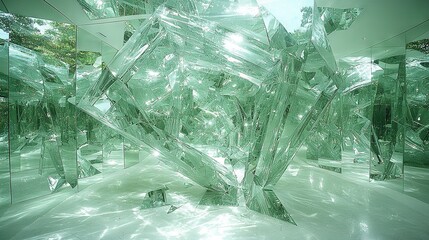 Poster -   A row of mirrors lined up on a white background, reflecting the surrounding mirrors