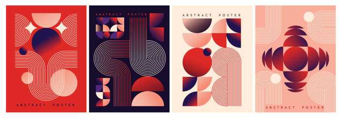 Wall Mural - set of bauhaus modern posters. flyers with minimalist geometric shapes and lines. design elements fo