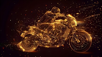 the speed of a motorcyle/motobike with a glistening golden dust effect.	
