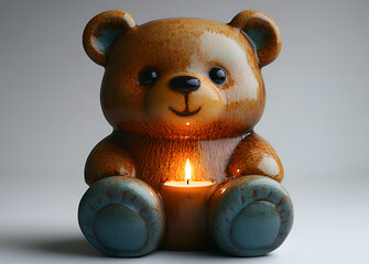 a bear figurine with a candle

