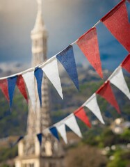 Wall Mural - Isolated Bastille Day decoration with depth of field showcasing red, white, and blue bunting