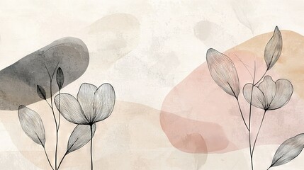 Wall Mural -   Close-up of a white background with a pink center circle and a black & white flower on the right