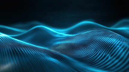 Poster -  A blue wave of light on a black background with a glowing center in the image