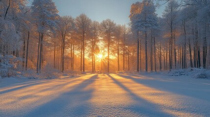 Wall Mural - Snowy Forest Sunrise