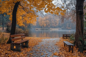 Wall Mural - Autumnal Serenity by the Lake