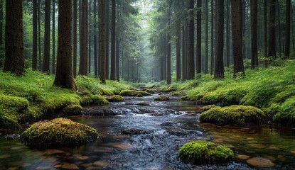 Canvas Print - Misty Forest Creek