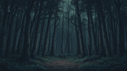 dark forest minimalist illustration eerie scary background