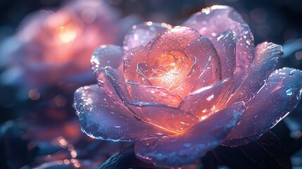 Poster -   Pink flower with water droplets on its petals