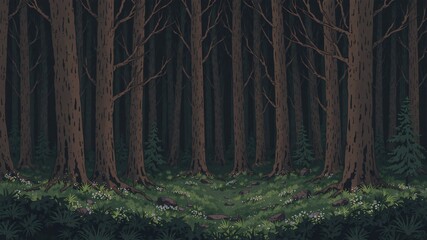 dark forest minimalist illustration eerie scary background