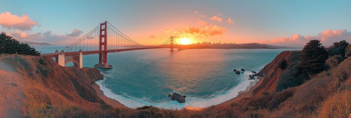 Canvas Print - Golden Gate Bridge Sunset Panorama