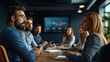 © khonkangrua - Professionals engaged in a serious business meeting in a modern office environment, discussing strategies and collaboration in a corporate setting.