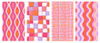 © Diana Bedoya - vertical set of wavy pattern organic groovy weird pattern pink orange squiggle purpleai