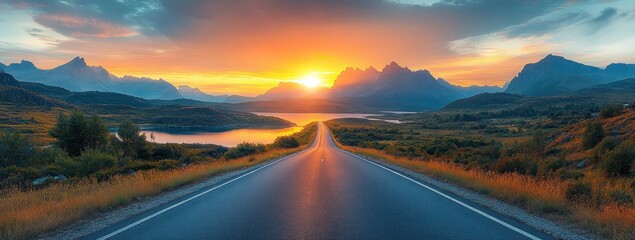 Canvas Print - Scenic Road at Sunset with Mountains