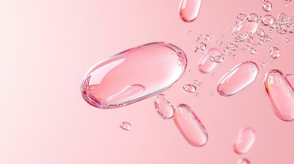 Wall Mural -   Close-up of a pink pill with water droplets on a pale pink background