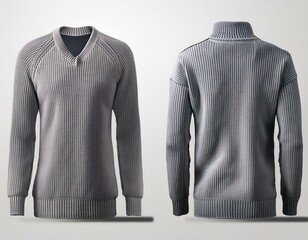 Set of grey gray front and back view tee sweatshirt sweater long sleeve