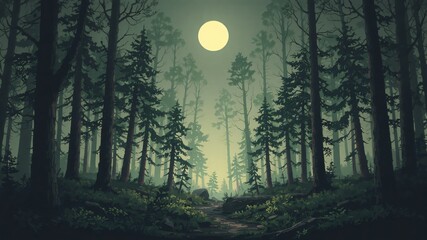 dark forest minimalist illustration eerie scary background