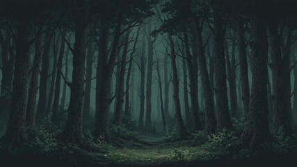 dark forest minimalist illustration eerie scary background