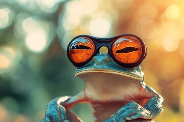 Cool Frog Wearing Sunglasses,  Funny Animal Photography