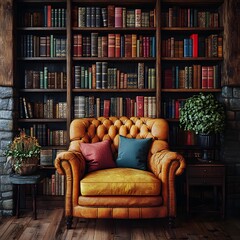 Wall Mural - Vintage bookshelf filled with colorful spines, creating a lively display image