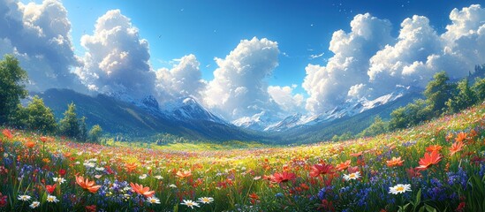 Poster - Mountain Meadow with Colorful Wildflowers