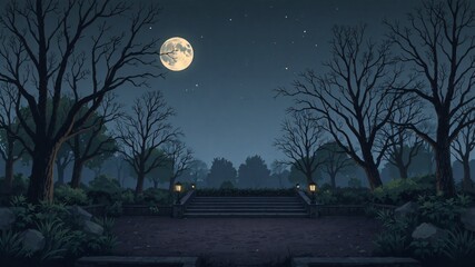 dark park minimalist illustration eerie scary background