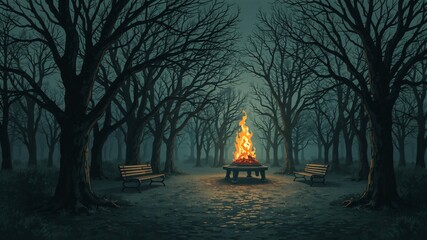 dark park minimalist illustration eerie scary background